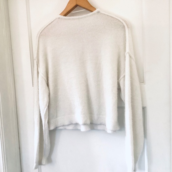 Free People Sweater Womens Size XS Cream Fuzzy Deep V-Neck Boho Casual Stretch - Picture 8 of 12